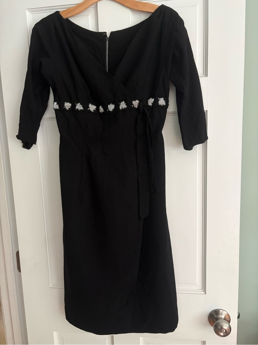 **3 for $20!!** V-Neck Black Faux Wrap Dress Beaded Waist